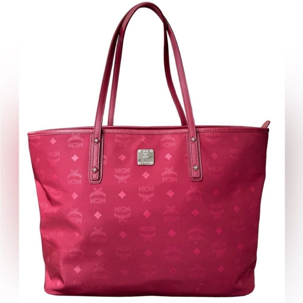 MCM Medium Red Aren Shopper Tote in Visetos - EUC